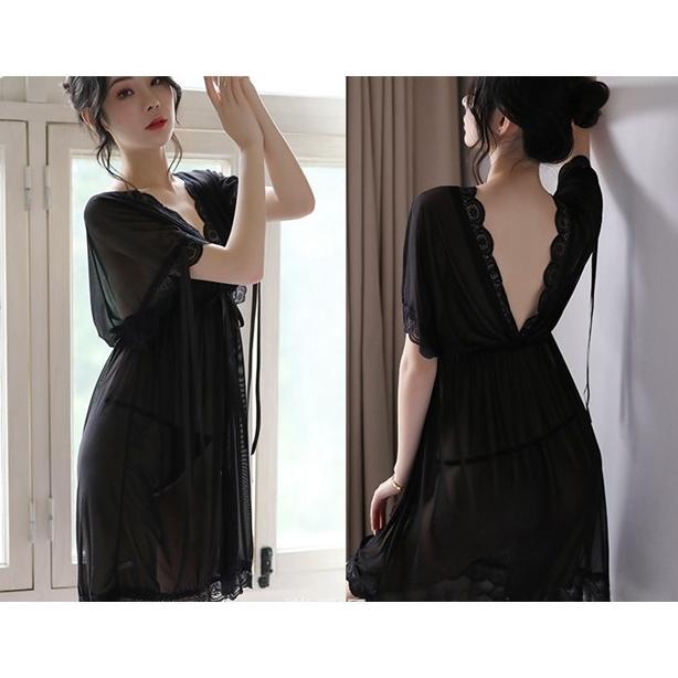 Bergaransi Wanita Baju Tidur Ukuran Jumbo Sexy Lingerie Set Lace Transparan Piyama A3520