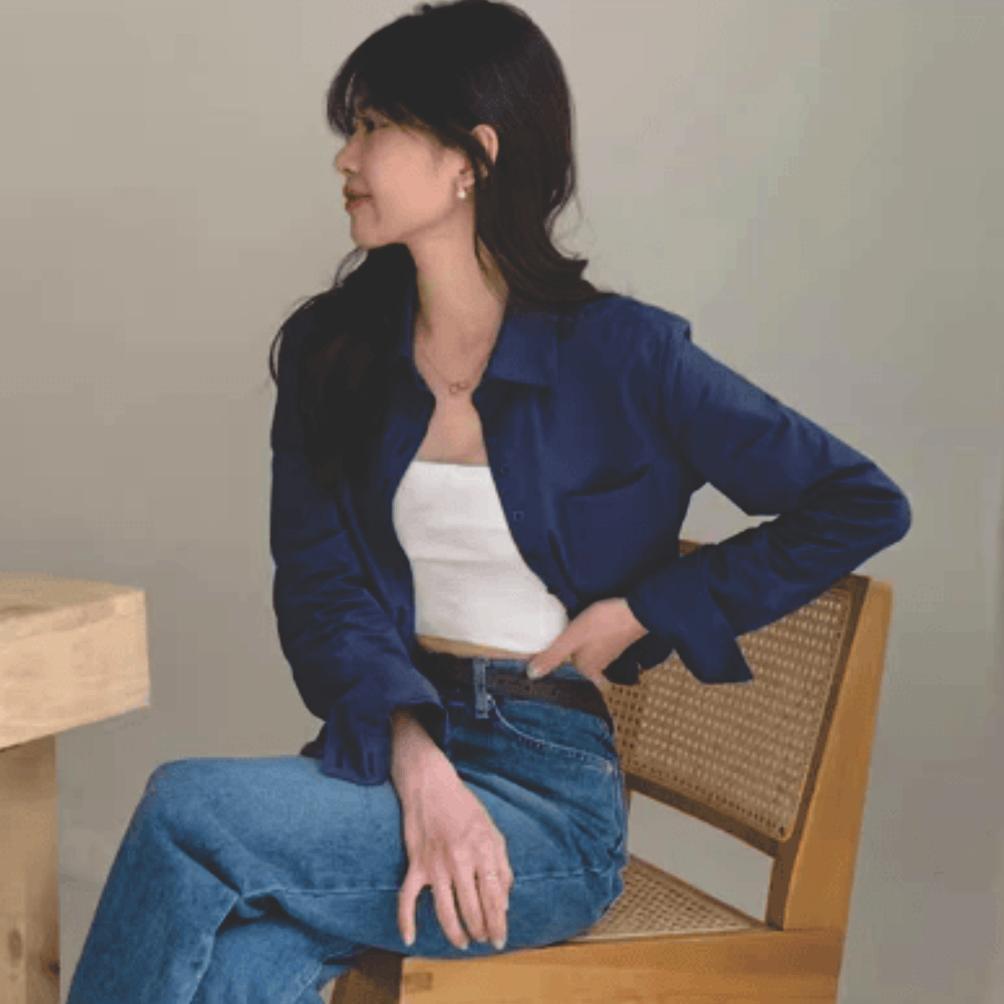 Awet Kemeja Crop Top Korean Style Kemeja Wanita Lengan Panjang / Kemeja Crop Top Lengan Panjang