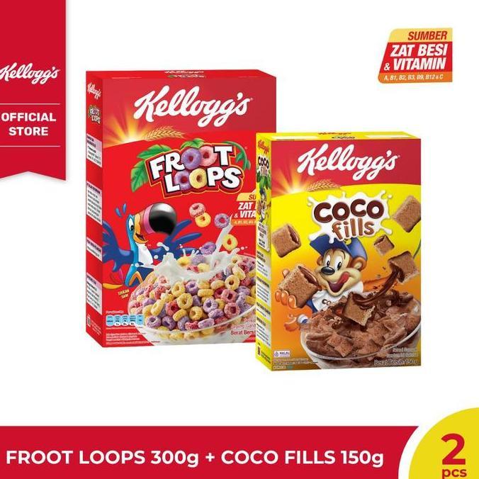 Colazione- [Bundle 2Pcs] Kelloggs Froot Loops 300G + Kelloggs Coco Fills 150G Sereal Granola Coklat 