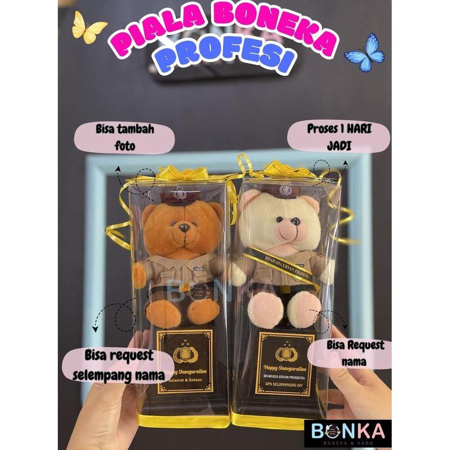 Brevanisa - Boneka  Bear Piala Profesi Polisi Polwan Box Mika 26cm Hadiah Kelulusan Pelantikan Polis