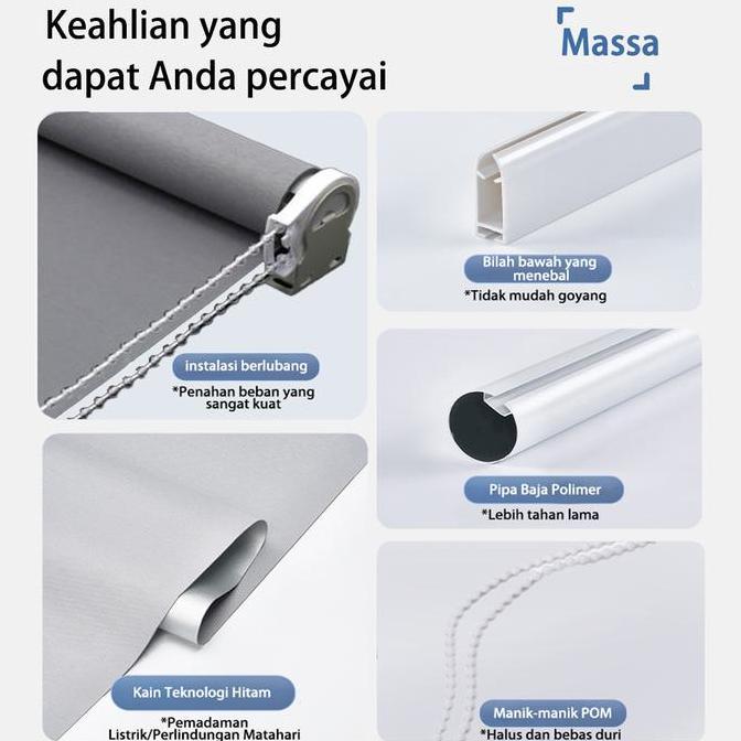 WISPACE Roller Blinds Gorden Minimalis Point 85%Dimout Dapur&Kantor Hiasan Dinding Ruang Tamu Tanpa 