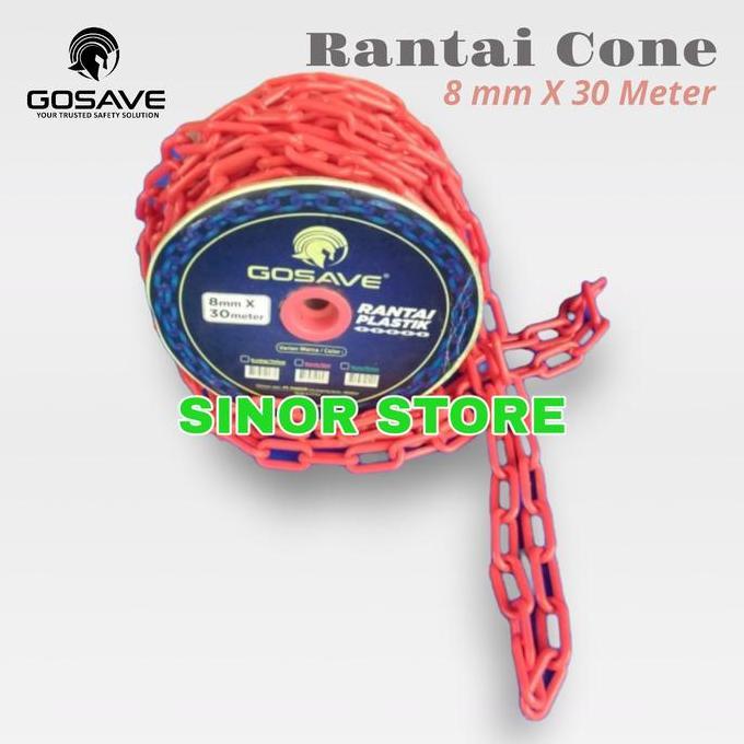 Grosir Rantai Plastik Merah Traffic Cone 8Mm X 30M Rantai Safety Cone Tebal