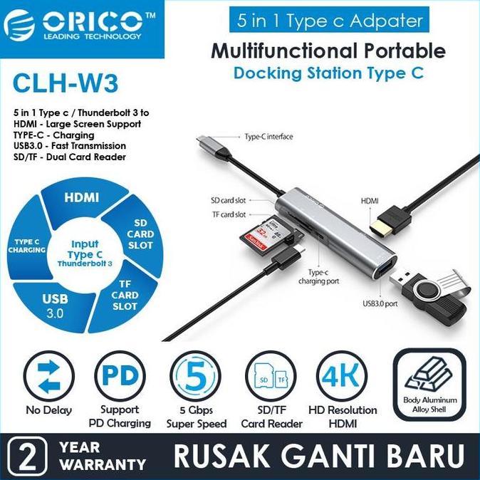 ORICO CLH-W3 Type-C to USB 3.0 4K HDMI PD Charge Hub TF SD Card Reader