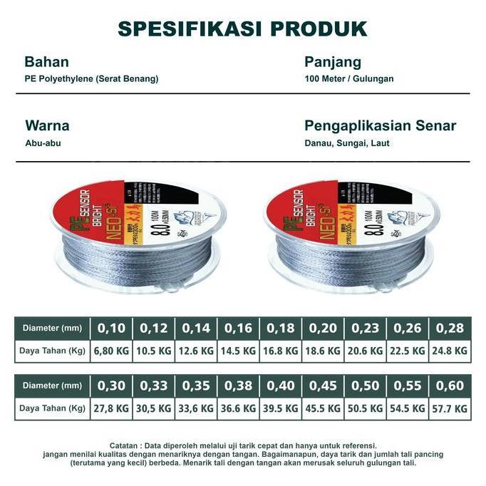 KAPTEN FISHING Tali Pancing 100m Senar Pancing PE Sensor Bright NEO+si2 Jepang Senar Pancing super  