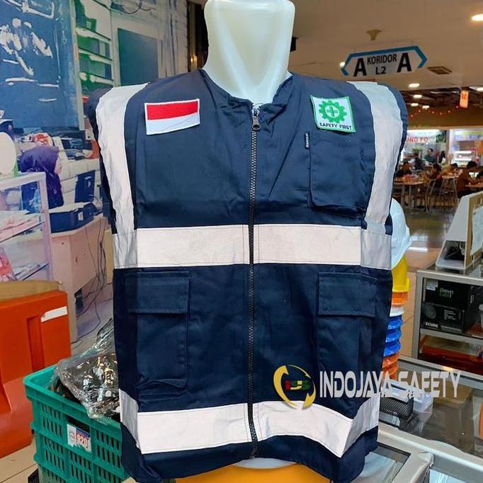 Rompi Safety Proyek Bahan Kain American Drill Free Logo K3 - Safety Vest K3 Merah (TERBAIK) (TERBARU