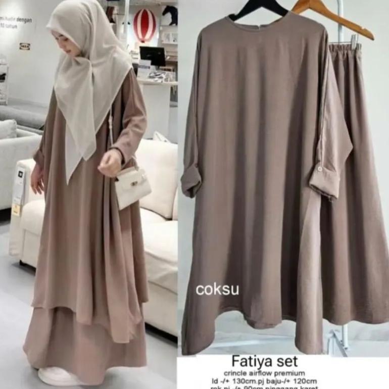 Unik Gamis Fatiya Crincle Airflow Ld 110//Fatiya Longset Gamis Premium//Gamis Wanita Kekinian Terbar