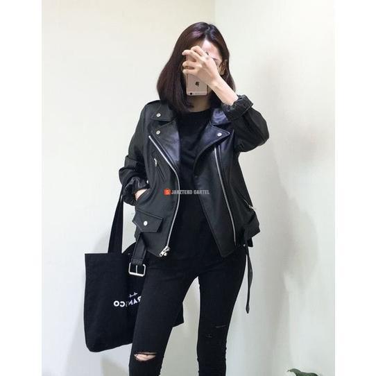 PREMIUM JNK X RMS - JAKET KULIT WANITA RAMONES CHANGCUTERS KOREA BLAZER STYLE PUNK WOMEN SHIRT BLACK