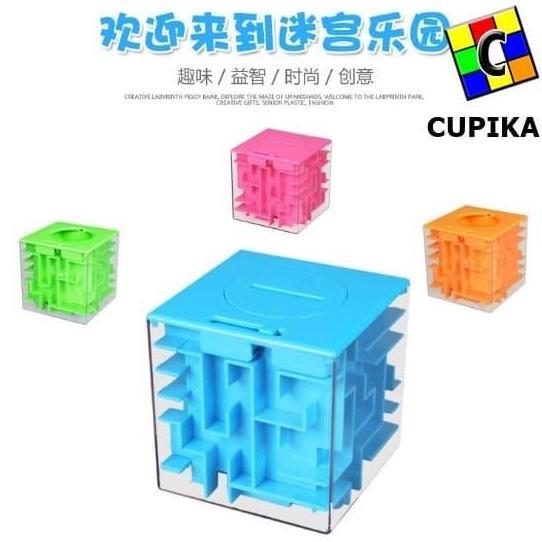 Cube 3x3 3D MAZE Puzzle Hijau CELENGAN Piggy Bank
