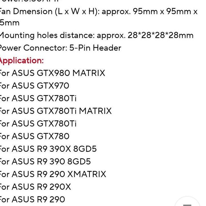 Fan vga Asus ROG Strix Gtx 980 970 780 ti R9 380 280 95MM 5pin