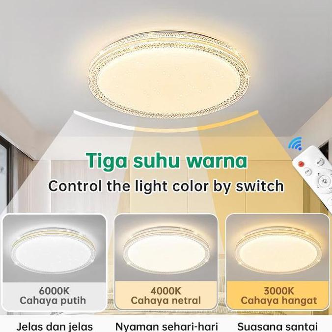 GOGEOUS Lampu Plafon Kristal Dua lapisa 36/48W ornamen pvc bulat 3 warna kamar kap gantung ruang tam