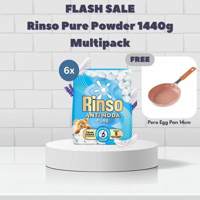 FLASH SALE [Free Pero Mini Egg Pan Round 14cm] Rinso Pure Powder 1440g Multipack isi 6