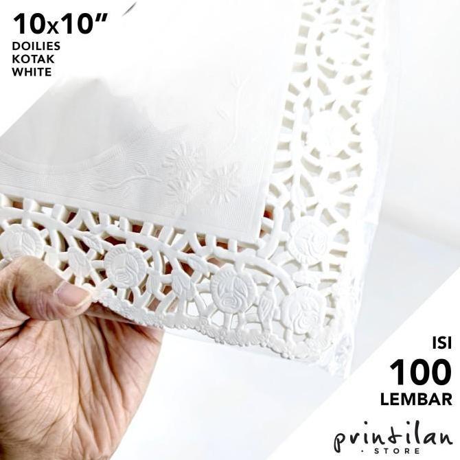Kertas Doyleys 10x10"(Putih-Kotak)/Doilies Paper Renda/Alas Toples Kue