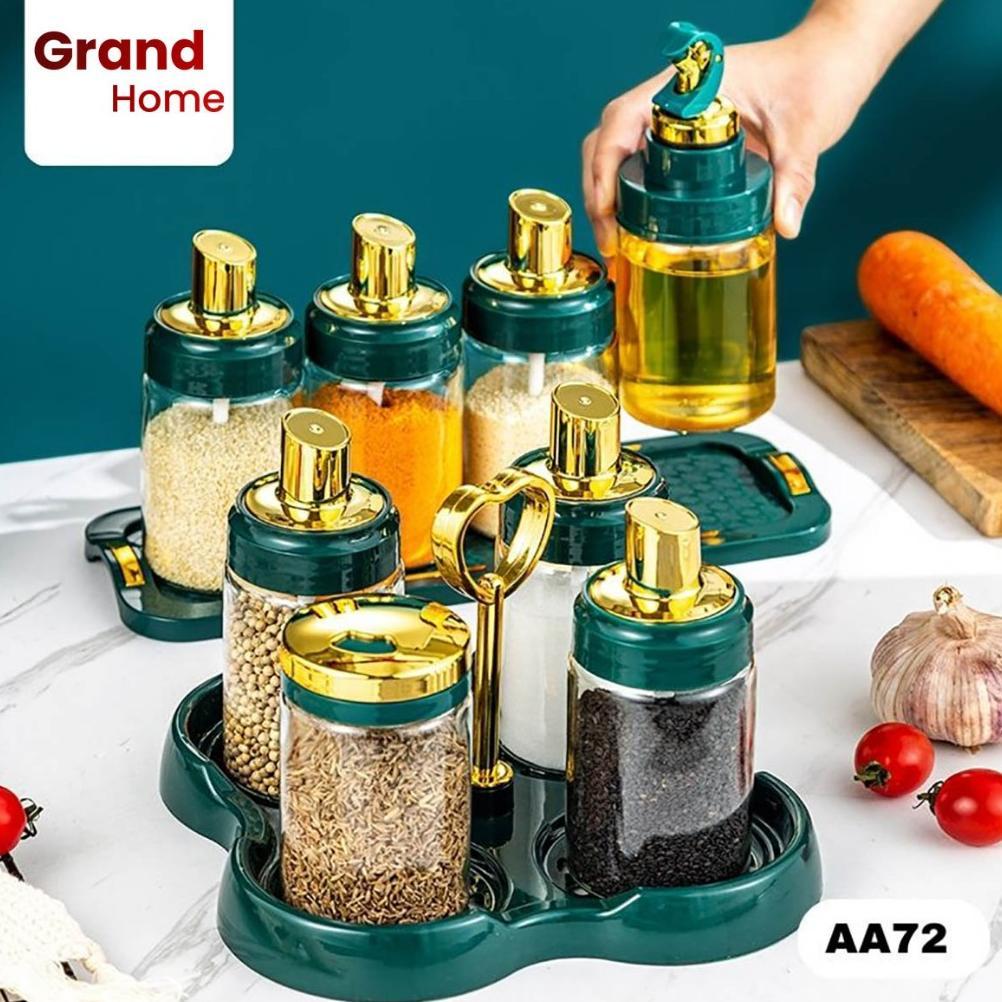 Tempat Bumbu Dapur Set Kaca Dengan Tray / Tempat Bumbu Dapur Set Aesthetic Aa72