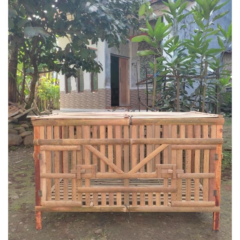 Kandang Anakan Ayam / Kandang Pembesaran 2 Pintu Ukuran 100 * 50 Kandang Ayam Bambu Lipat Bonus Paka