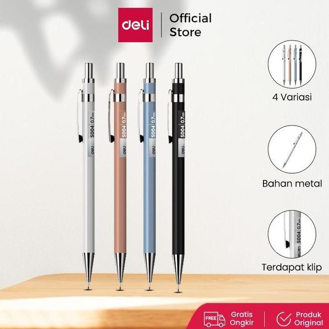 Deli Metal Mechanical Pencil / Pensil Mekanik Besi 0.5mm Nyaman Digenggam S003 Alat Multifungsi
