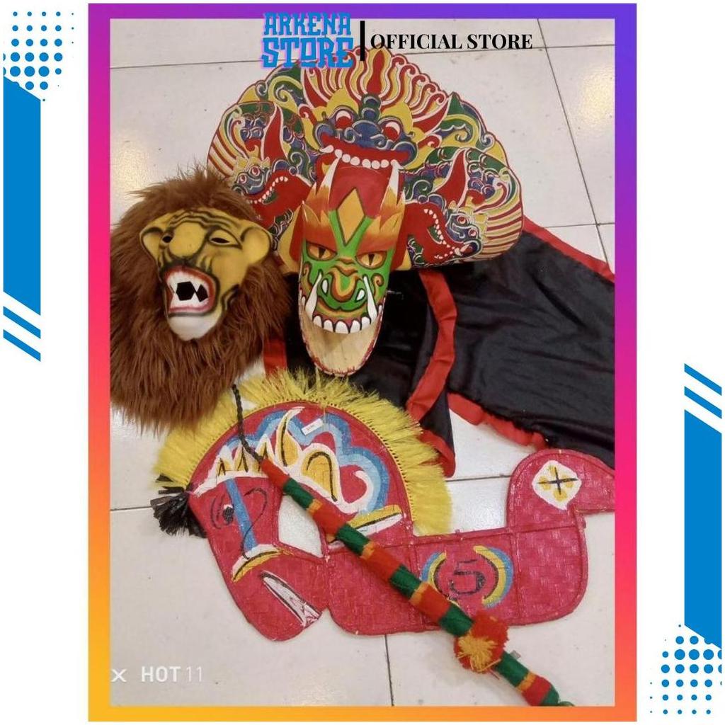 Mainan Anak Laki Laki Cowok Cewek Barongan Caplokan Spons Topeng Macan Kuda Lumping Jaranan Pecut Ga