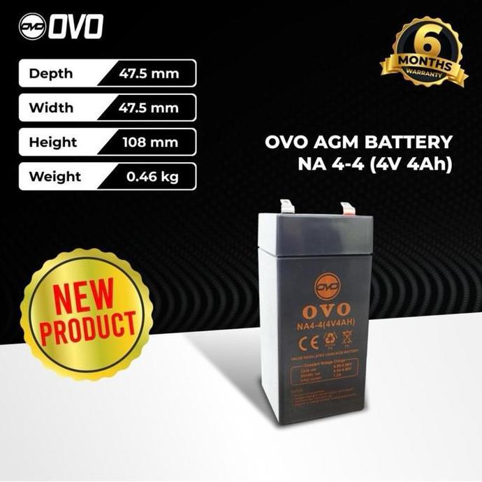 OVO Baterai Aki Kering 4V 4Ah NA-4-4 AGM Battery untuk Lampu Emergency 4 Volt 4 Ampere