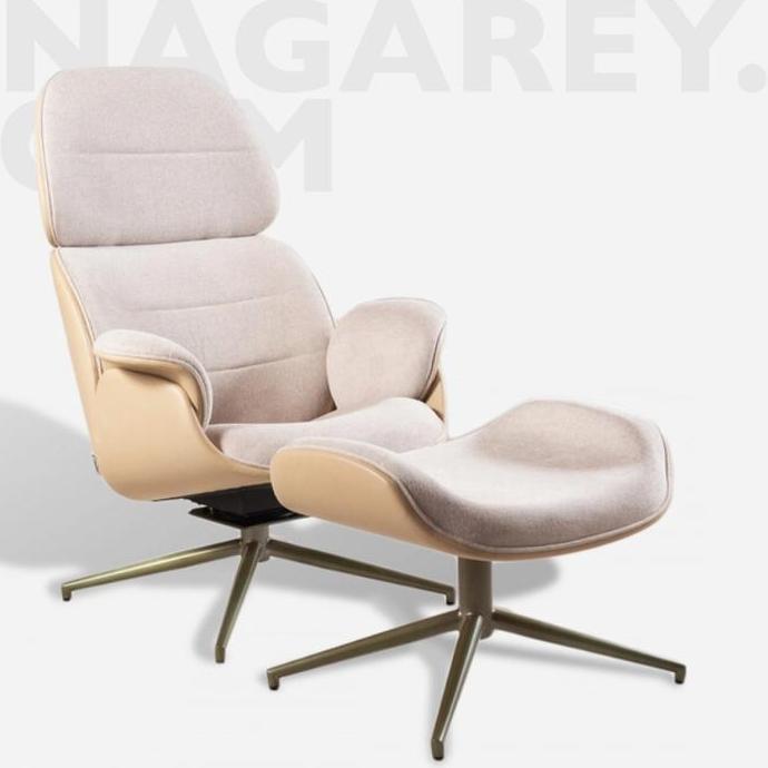 Monza Lounge Chair Ottoman Beige Kursi Armchair Leather Eames Knoll
