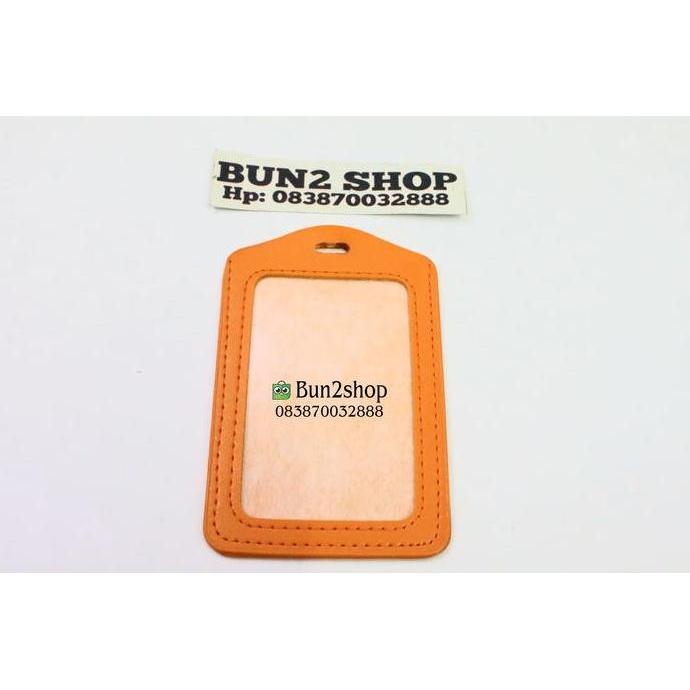 Casing ID Card Name Tag kulit / Frame ID kulit - ORANGE LJ