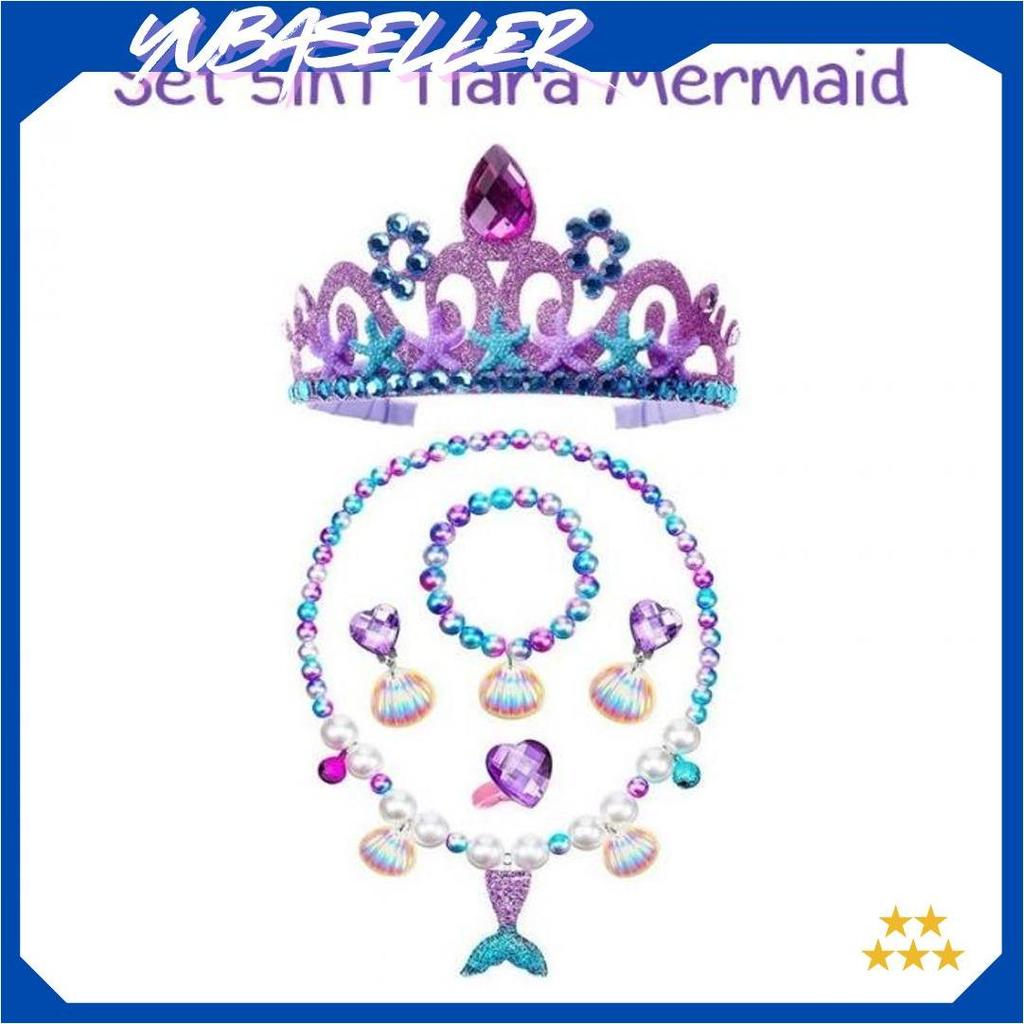 Set Perhiasan Princess Tiara Mahkota 7in1 2in1 Putri Kostum Anak Tongkat Kalung Anting Cincin Tas  W