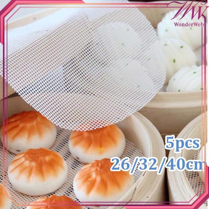 5Pcs/Set Alas Kukusan Dimsum Silikon Tatakan Kukusan Dimsum Bulat 26/32/40Cm Alas Kukus Dimsum Anti 