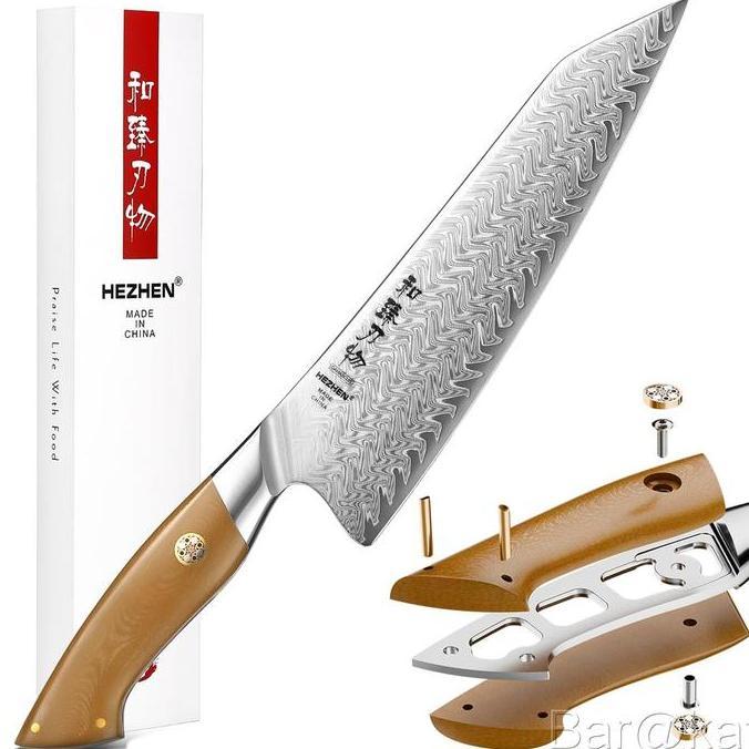 HEZHEN Elegant Series 8.5" Chef Knife | 67-Layer Damascus Steel & Linen Micarta Handle