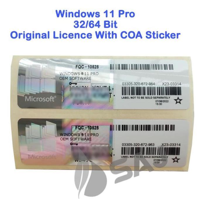Wind 11 Pro 32/64 Bit - Digital Licence With Stiker Key (COA Original)
