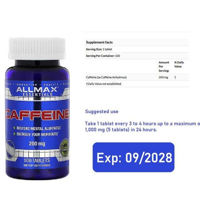 Allmax, Essentials, Caffeine, 200 Mg, 100 Tablets
