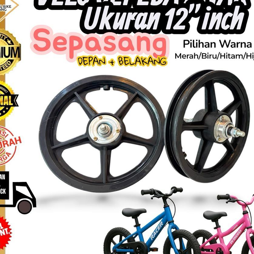 ( Velg Racing 12 Sepasang ) Roda Velk 12 Inch Plastik Sepeda Anak Bmx / Mini Depan Belakang Palang