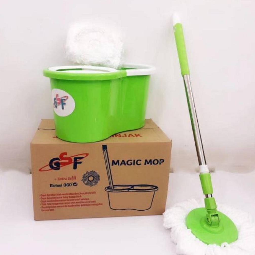 Alat Pel Pembersih Lantai GSF Magic Mop / Alat Pel Putar Otomatis Peras Bonus refil