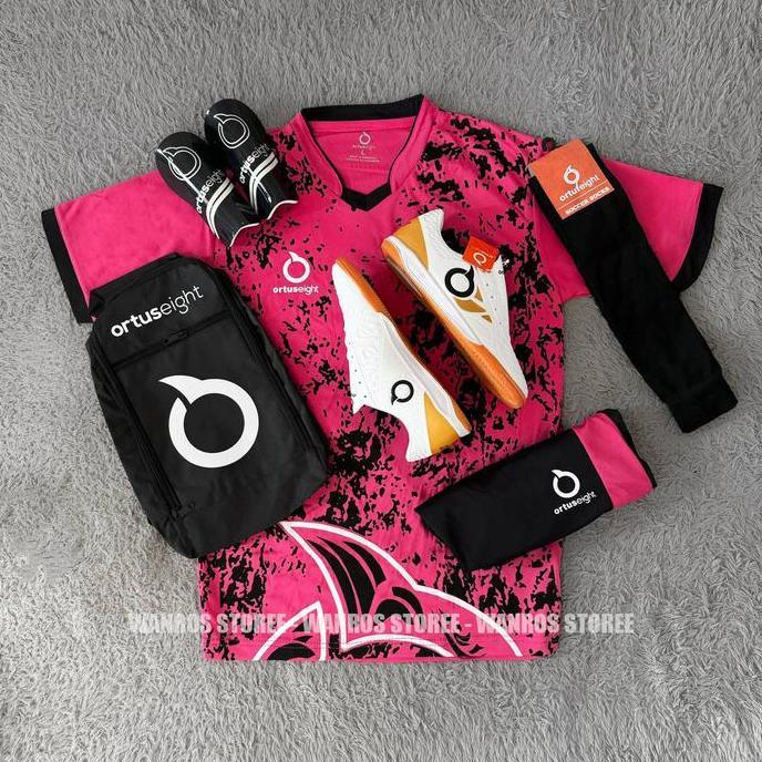 Futsal Fullset Sepatu Futsal Ortuseight Catalyst Bima Grade Merah Lengkap (Sepatu, Kaos Kaki, Tas, D
