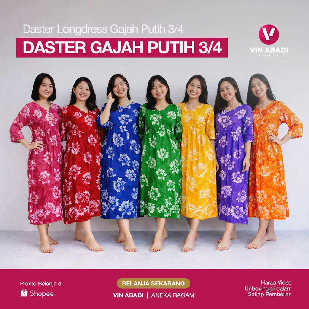 Daster Longdress Gajah Putih Chibi T3/4 Tali 4 Selempang