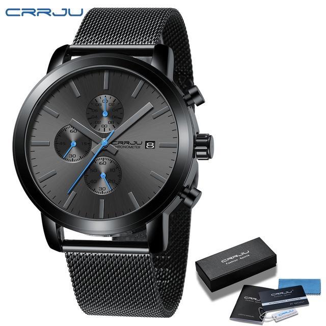 Crrju Jam Tangan Pria Anti Air Original Tipis Kronograf Quartz Arloji Olahraga Keren  (2287)
