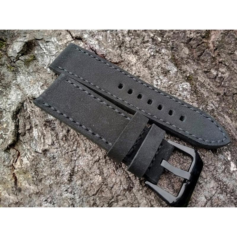 Tali Jam Tangan Kulit Sapi Crazy Horse Hitam Tebal 4Mm Bargaransi