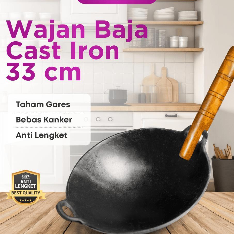 Wajan Baja Cor 13(33Cm) Tebal/Wajan Nasi Goreng Bakmi/Kuali Besi Cor Cast Iron/Wajan Penggorengan