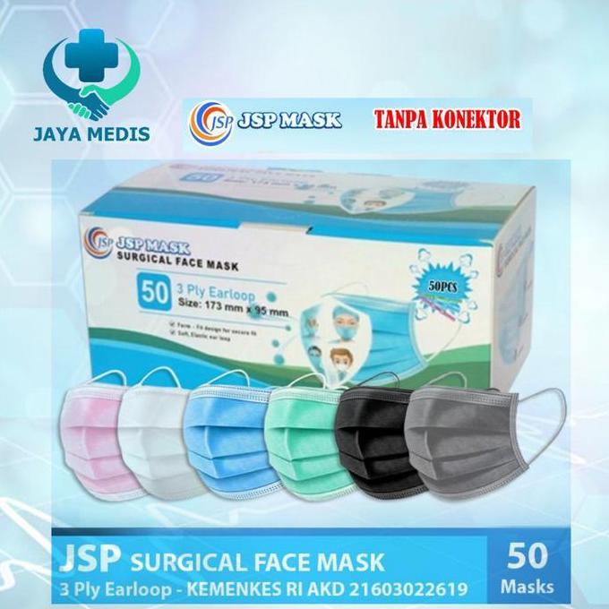 Masker Medis EARLOOP 3 ply JSP isi 50 Kemenkes Hijau Putih Hitam