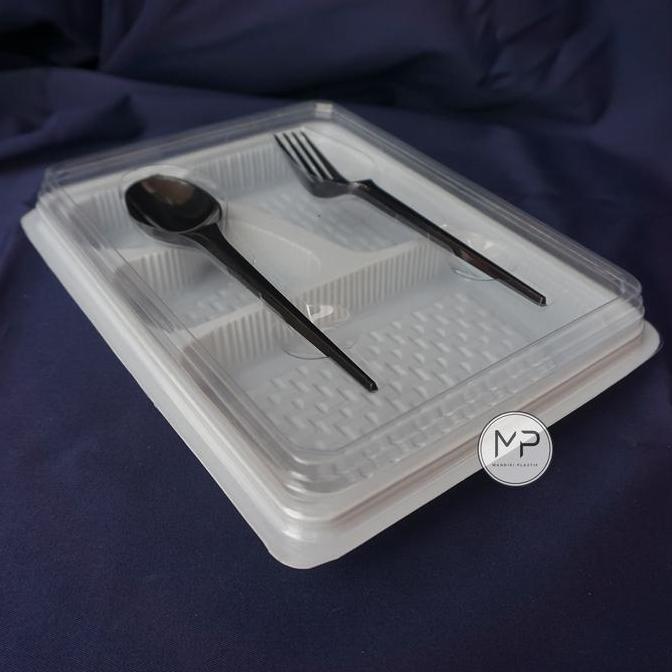 BAGIRNO81 - MIKA BOX BENTO 4 SEKAT PREMIUM FULL + SENDOK GARPU SET 4 COKLAT PUTIH GROSIR