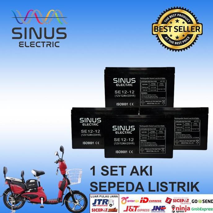 Terlaris Aki Sepeda Listrik Selis (1Set/4Pcs) 12V 12Ah Paling Bagus Roda