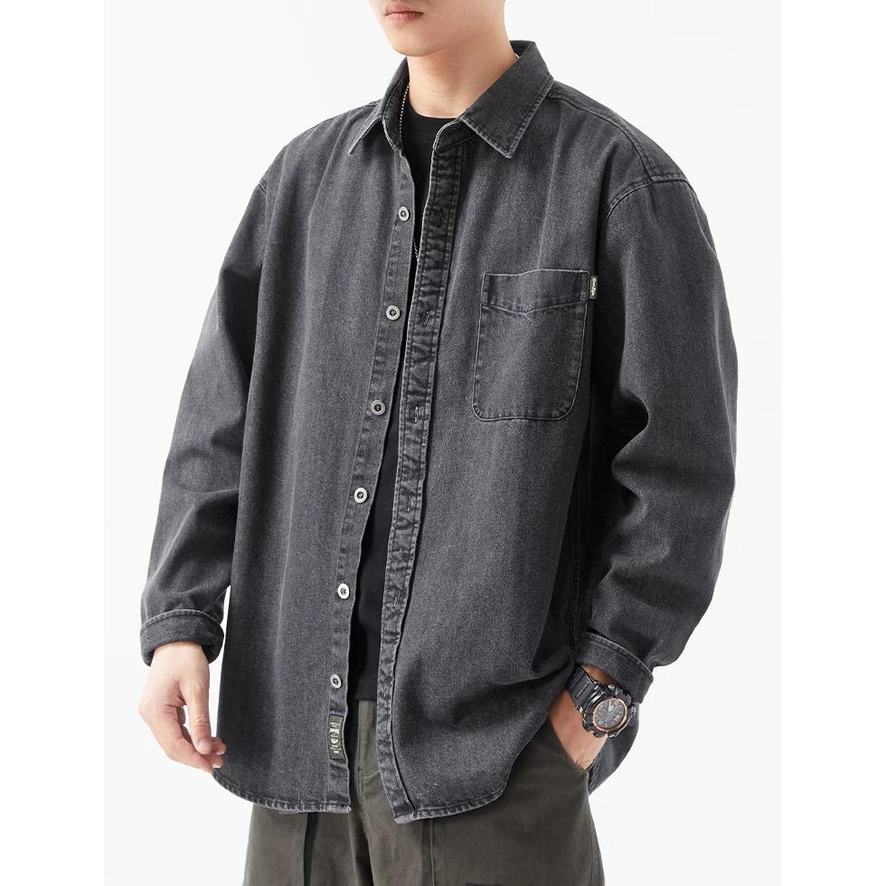 KUALITAS SUPER JAKET KEMEJA DENIM JAKET LENGAN PANJANG PRIA KAIN DENIM BERKUALITAS TINGGI BIRU/HITAM