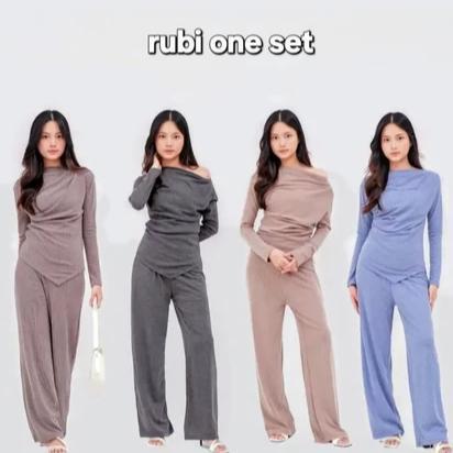 DISKON RUBY ONE SET / SETELAN KULOT WANITA BAJU MUSLIM BAHAN KNIT