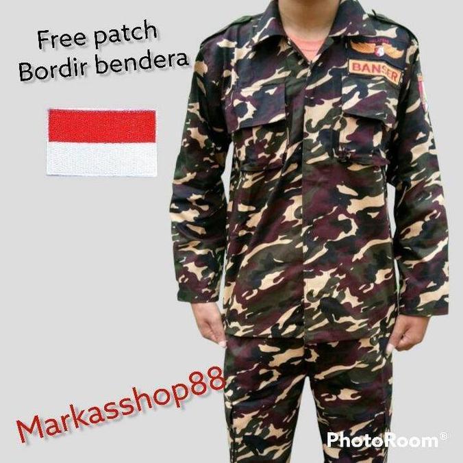 Bonus Bendera Set Kemeja Pdl Banser Lengkap Dengan Bordir Atribut  Baju Seragam Setelan Panjang