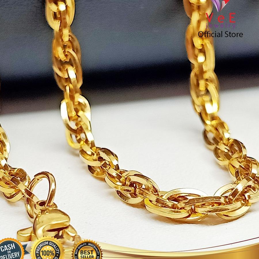 Kalung Titanium Asli Rantai Rajutan Emas 70Cm - Vee Kalung Pria Wanita