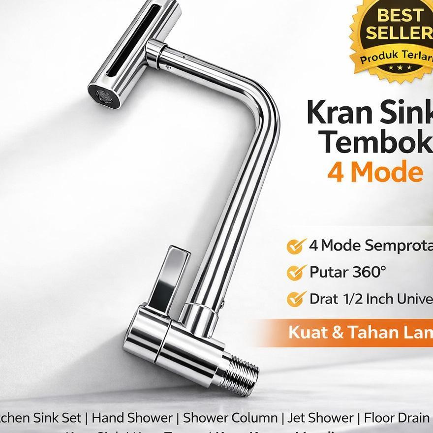 Kran Air Terjun 4 Mode Model Tembok/Kran Sink Tembok Wastafel/Kran Sink Tembok Air Terjun/Kran Sink 