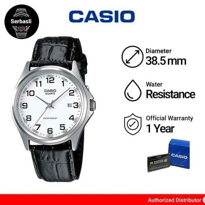 Jam Tangan Pria Casio MTP-1183E-7B White Dial Black Leather Strap Original Bergaransi