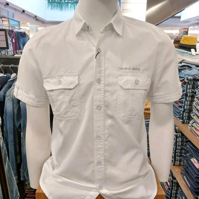 KEMEJA PRIA CARDINAL TERBARU PREMIUM QUALITY WARNA PUTIH POLOS Katun Nyaman Slim Fit Pendek Casual M