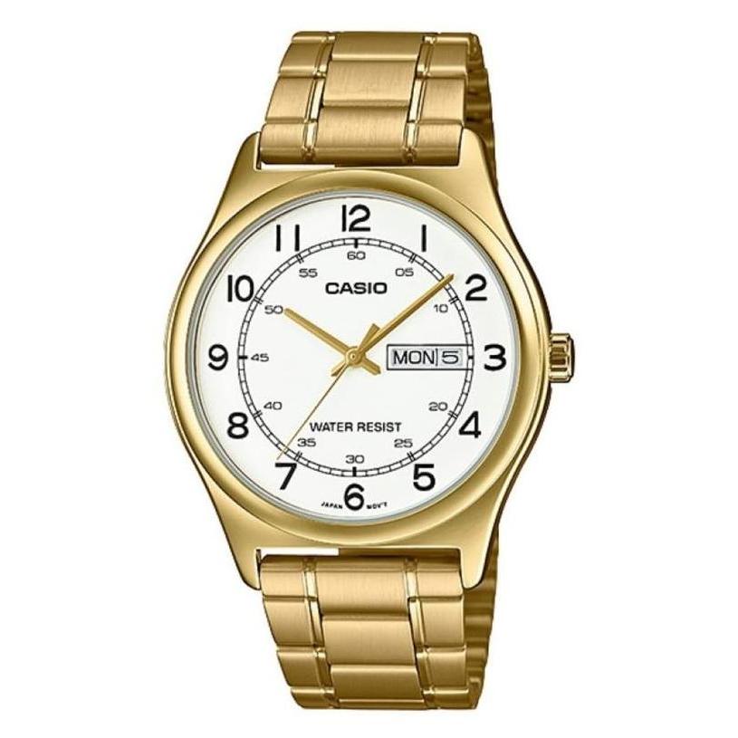 Casio Analog Jam Tangan Pria Tali Rantai Gold MTP-V006G-9B Original