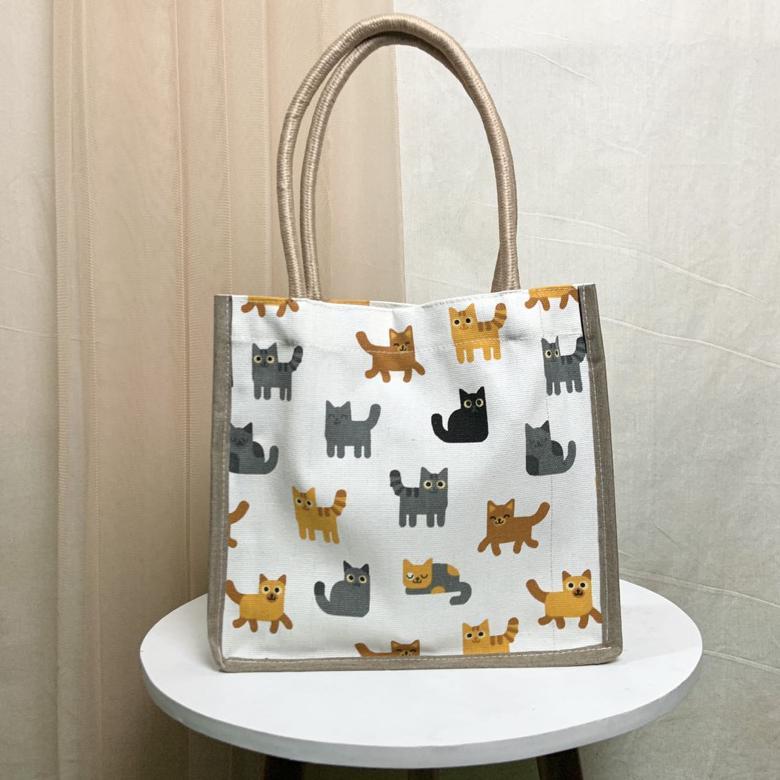 Terbaru Tas Jinjing Kanvas Tali Sumbu Handbag Kanvas Motif Kecil Tas Tali Sumbu Mini Tas Mukena Tas 