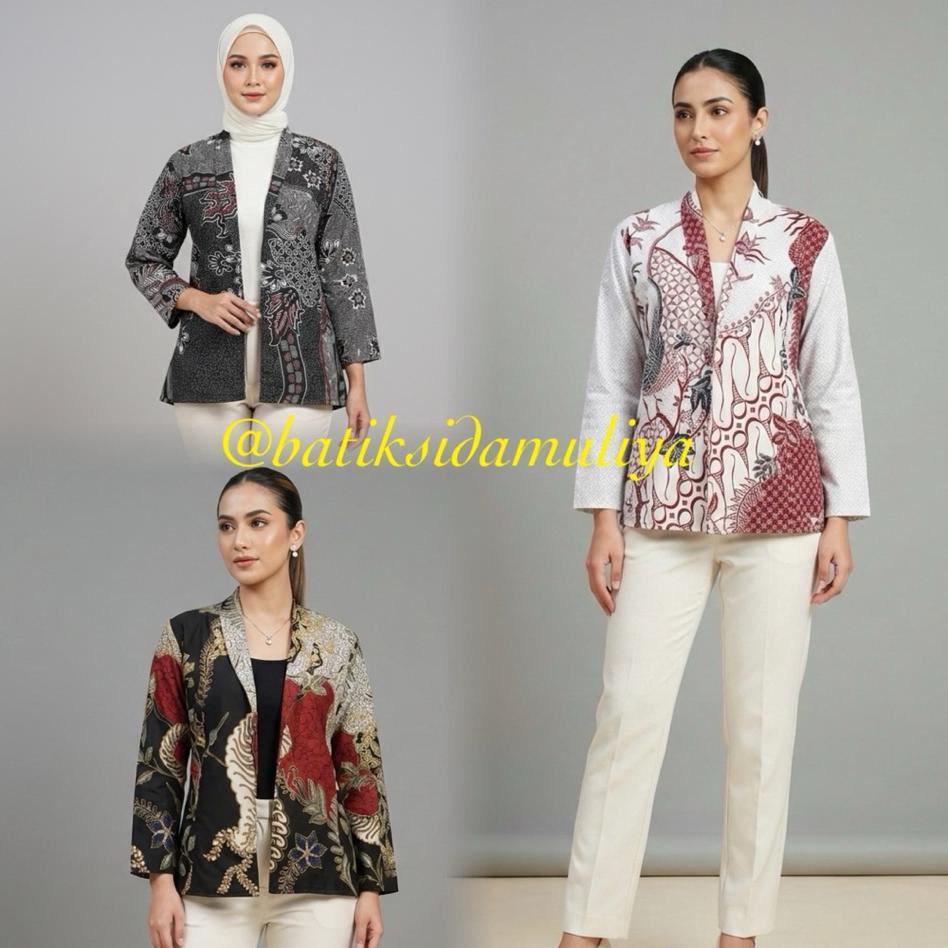 Blazer Batik Wanita Atasan Batik Blouse Jaz Outer Kantor Premium Eksklusif By Batik Sidamuliya Xv