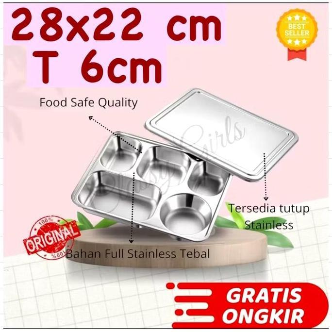 Terlaris Food Tray Ompreng Stainless 304 Sekat 5 Kotak Makan Stainless