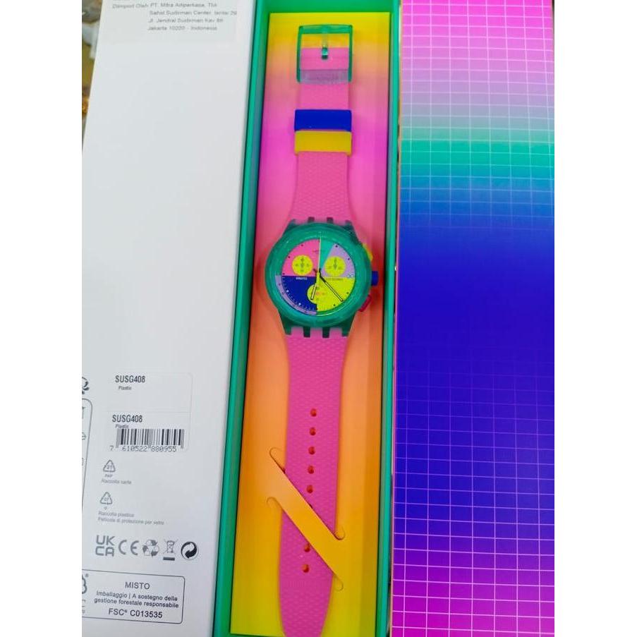 Swatch CHrono Jam Tangan Pria Strap Karet SUSG408 SWATCH NEON FLASH ARROW Original